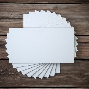 White blank business cards mockup template on the wooden table.